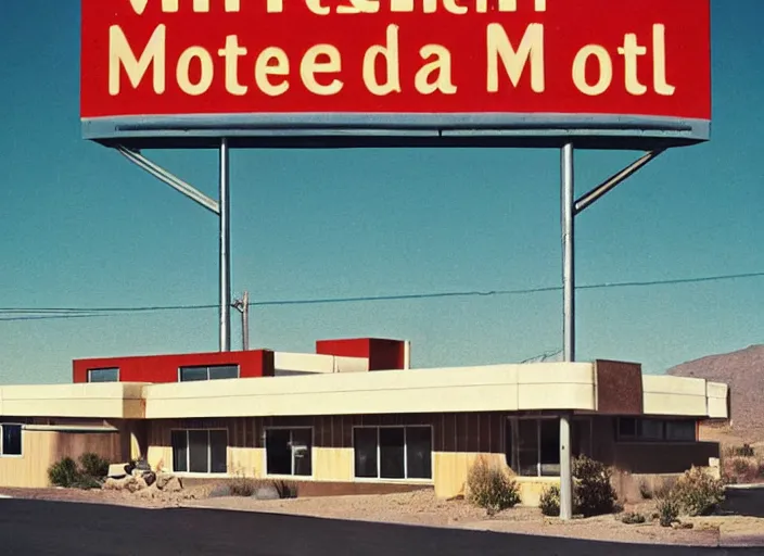 Prompt: a midcentury modern motel in reno nevada in the year 1 9 6 7