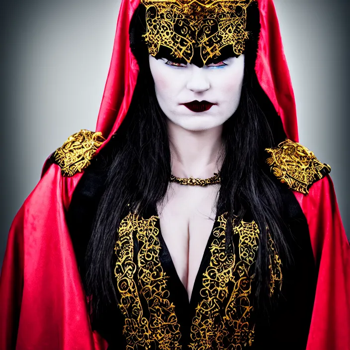 Image similar to professional photograph of a real - life vampire queen with ornate robes. extremely detailed. dslr. 5 0 mm 8 k