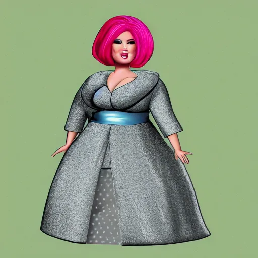 Prompt: fat and middle aged barbie, digital art