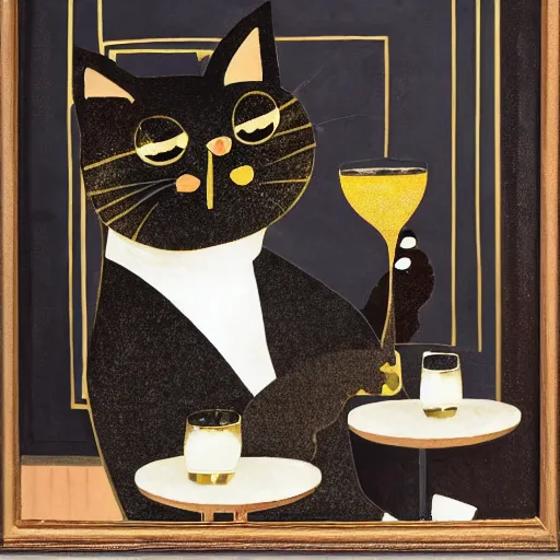 Prompt: a portrait of a cat drinking expensive champagne in a fancy dark bar