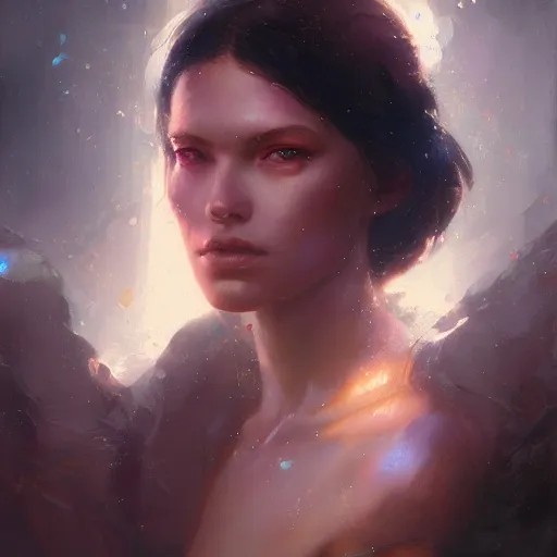 Image similar to a beautiful portrait of a goddess with iridescent skin by greg rutkowski and raymond swanland, trending on artstation