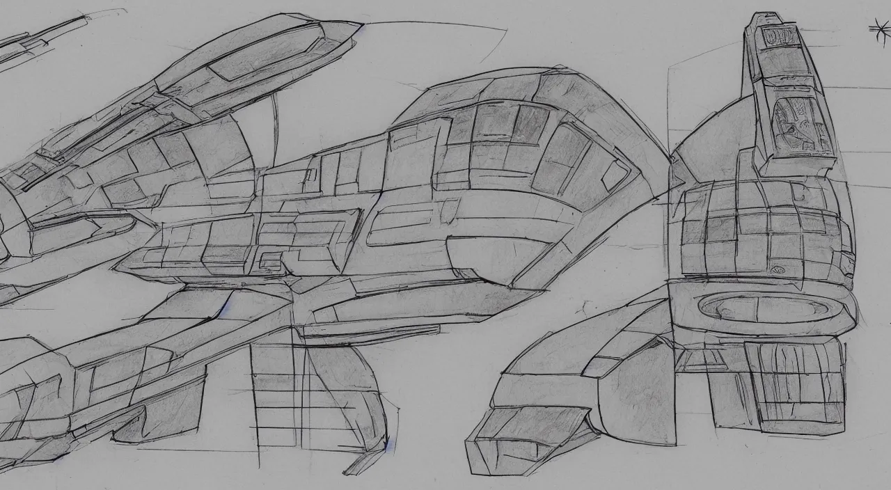 Prompt: brutalism design spaceship sketches