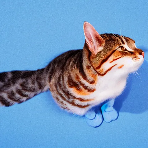 Prompt: a high - quality photo of a cat - fish, blue background, dappled lighting