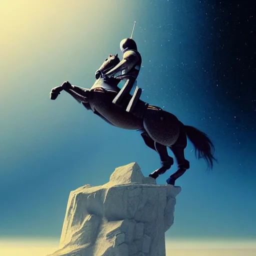 Prompt: hyperrealism aesthetic highly detailed photography of horse in dramatic scene, riding on a hyperrealism highly detailed astronaut. from western by hiroyuki okiura and katsuhiro otomo and alejandro hodorovski style with many details by mike winkelmann and vincent di fate in sci - fi style. volumetric natural light hyperrealism photo on dsmc 3 system,