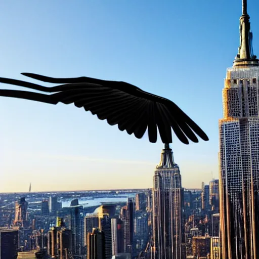 Prompt: photo of a giant bird in new york,