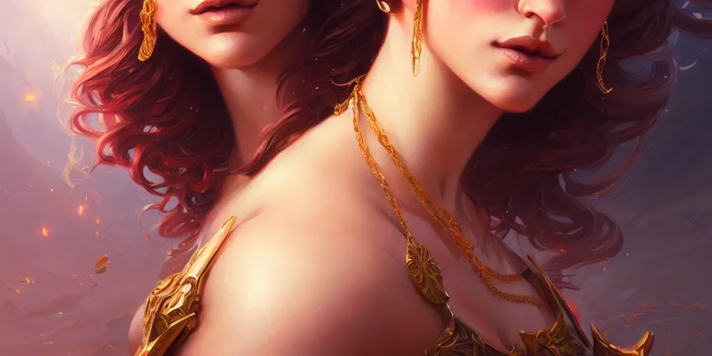 Image similar to portrait of a seductive and powerful aphrodite, detailed intricate illustration, detailed illustration, hd, 4 k, digital art, overdetailed art, by greg rutkowski, by loish, complementing colors, trending on artstation, deviantart