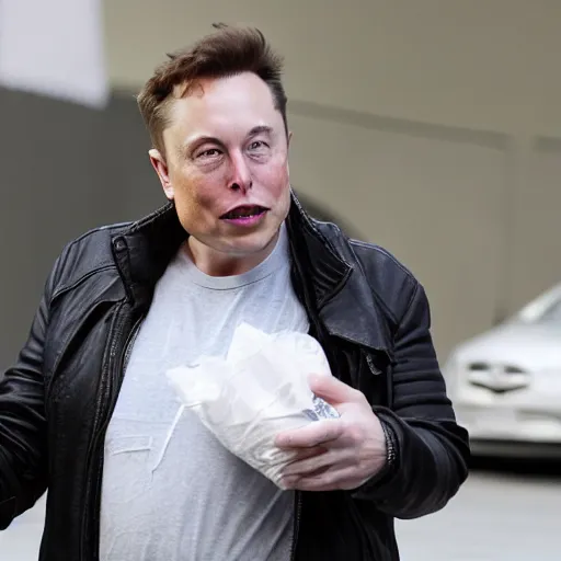 Image similar to elon musk as a homeless man, 4 k