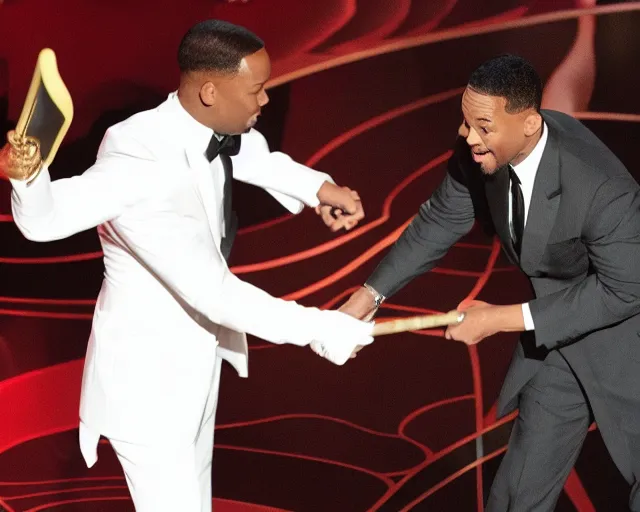 Image similar to will smith throwing axe at chris rock at oscars 4k