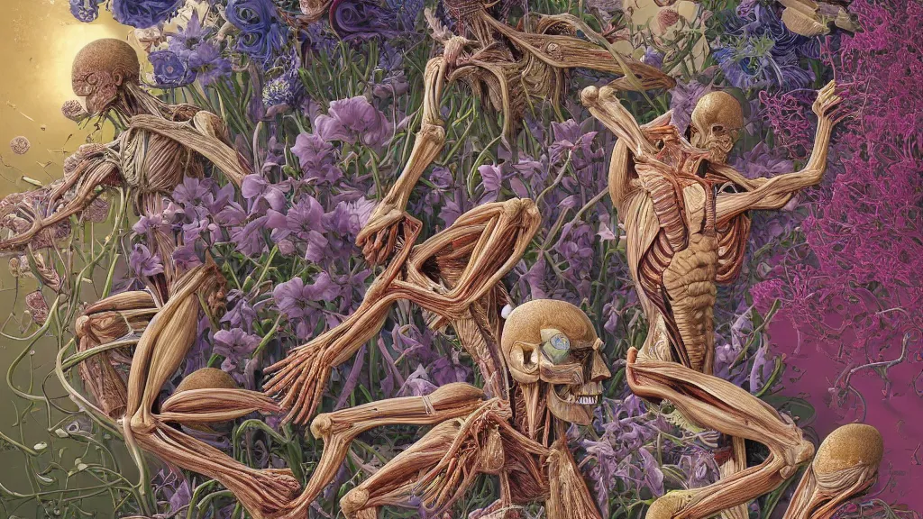 Prompt: highly detailed illustration of a human anatomy body exploded by all the known species of flowers by juan gatti, by moebius!, by oliver vernon, by joseph moncada, by damon soule, by manabu ikeda, by kyle hotz, by dan mumford, by kilian eng