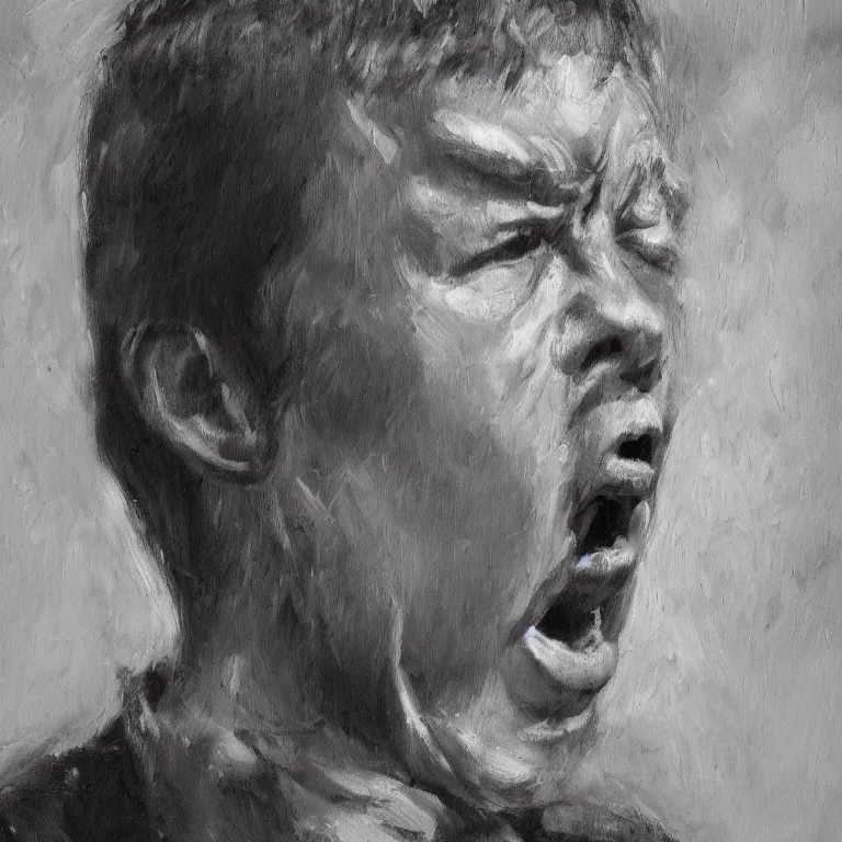 Image similar to warmly lit close up studio portrait of young angry!! teenage Jimmy Carter angrily singing, impasto oil painting thick brushstrokes by Cy Twombly and Anselm Kiefer , trending on artstation dramatic lighting abstract Expressionism