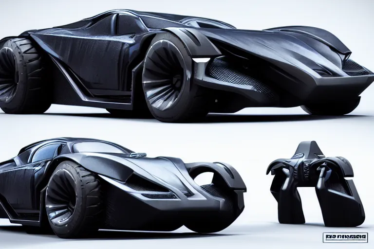 Image similar to cyberpunk batmobile concept inspired sports car, futuristic look, highly detailed body, very expensive, photorealistic camera shot, bright studio setting, studio lighting, crisp quality and light reflections, unreal engine 5 quality render