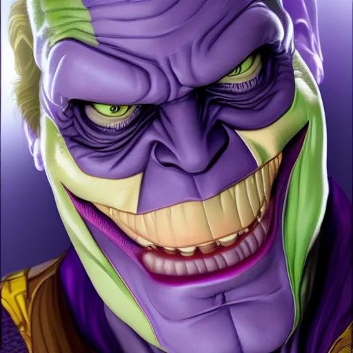 Prompt: Thanos is The Joker, hyperdetailed, artstation, cgsociety, 8k