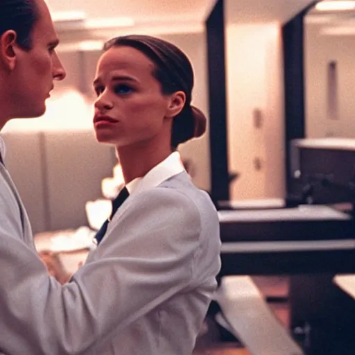 Prompt: Alicia Vikander, Patrick Bateman in American Psycho (1999)