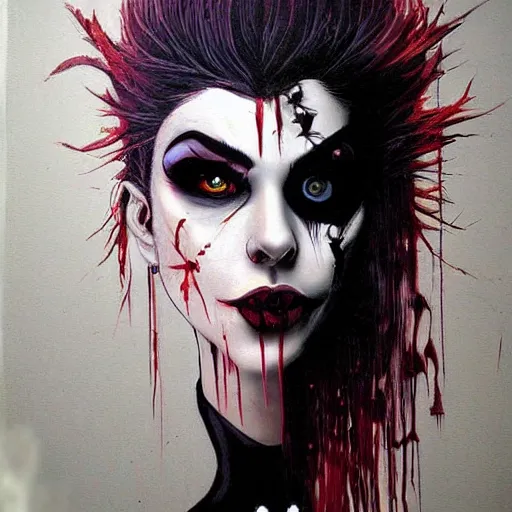 Prompt: vampire woman portrait made out of paint, beautiful, cyborg, tim burton comic book art