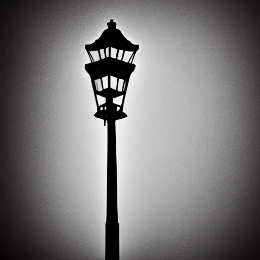 Image similar to the Babadook lurking underneath a street lamp in black and white