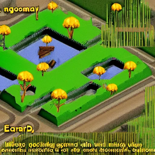 Image similar to nintendo 64 screenshot of a ecology based real time strategy, permaculture, nature, ecosystem, landbuilding