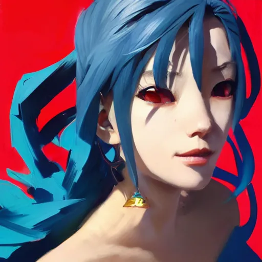 Image similar to greg manchess portrait painting of ayano keiko silica as overwatch character, turquoise hair, medium shot, asymmetrical, profile picture, organic painting, sunny day, matte painting, bold shapes, hard edges, street art, trending on artstation, by huang guangjian and gil elvgren and sachin teng