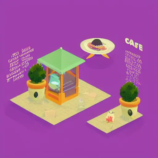 Prompt: isometric cute cartoon illustration style cafe australian, decorated with only two cute cannabis pots, utopian australiana simple frontage, 2 cute characters, poster, beautiful composition pastel palette by will barnet, digital art, hyperrealistic soft, inked digital, render cartoon by pixar