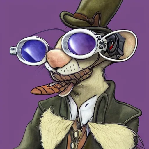 Prompt: a rat with steampunk googles, by don bluth