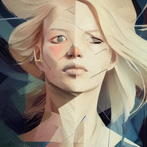 Image similar to Beautiful girl with blond hair profile picture by Greg Rutkowski, asymmetrical, Organic Painting , Matte Painting, geometric shapes, hard edges, street art, trending on the artstation:2 by Sachin Teng:4