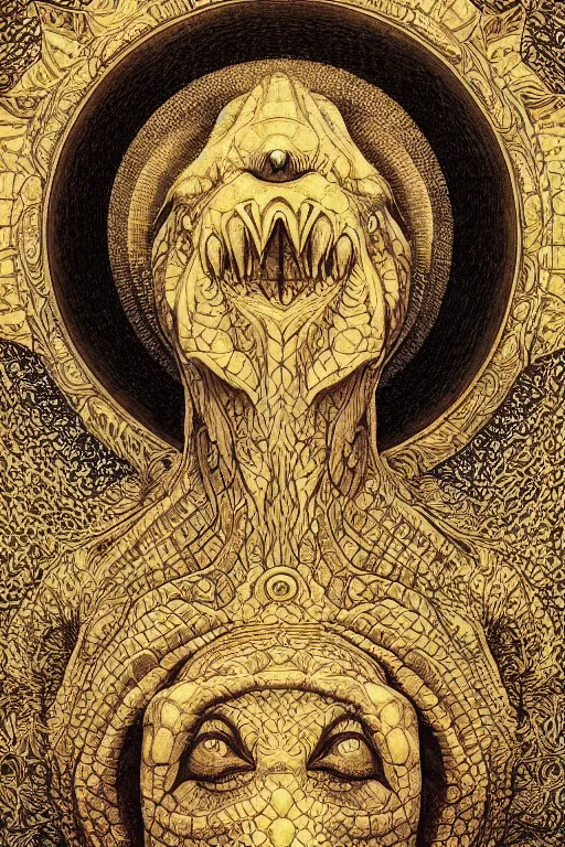 Image similar to beautiful crocodile headed god by maxfield parrish, mandala, coherent design, digital watercolor ink illustration painting, extremely dull colors, golden ratio, detailed, sharp lines, sharp focus, intricate, artgerm, gustave dore, alphonse mucha, octane render