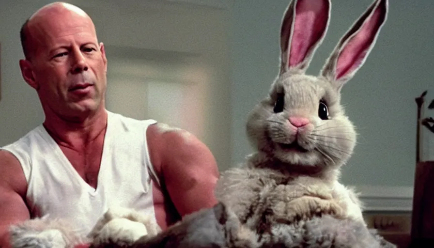 Image similar to bruce willis as the easter bunny