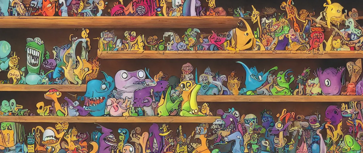 Image similar to an aaahh!!! Real monsters shop shelf by James Gurney | close up