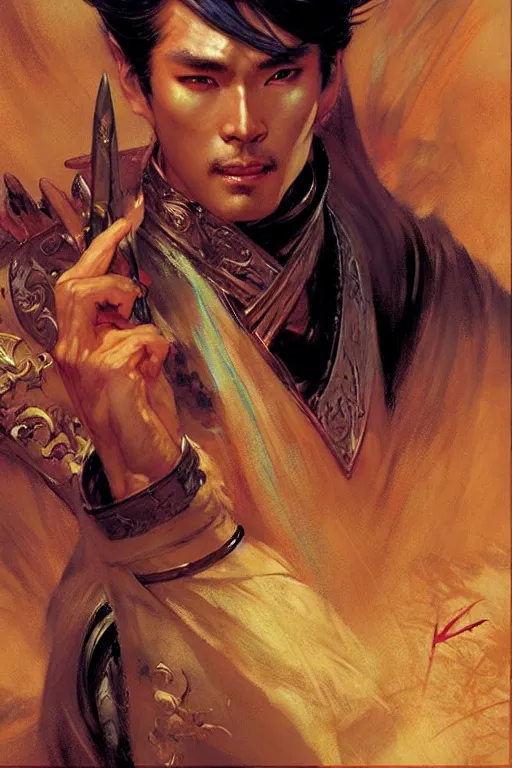 Image similar to wuxia, attractive male, character design, colorful, painting by gaston bussiere, craig mullins, j. c. leyendecker, tom of finland