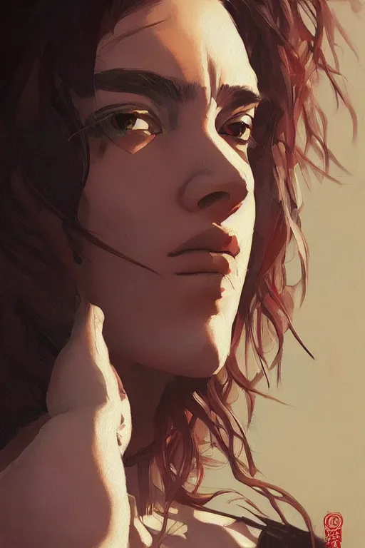 Prompt: A beautiful photorealistic painting of woman in the style by Shepard Fairey Studio Ghibli and Greg Rutkowski, Very detailed realistic faces. Trending on artstation