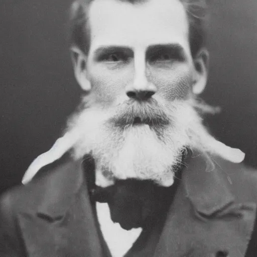 Image similar to A photograph portrait of Jerma985 with crazy hair and a pyramidal mustache in the late 1800s, taken in the late 1800s, 1870s, grainy, taken on a Field View Camera, realistic, hyperrealistic, very realistic, highly detailed, very detailed, extremely detailed, detailed, digital art, trending on artstation