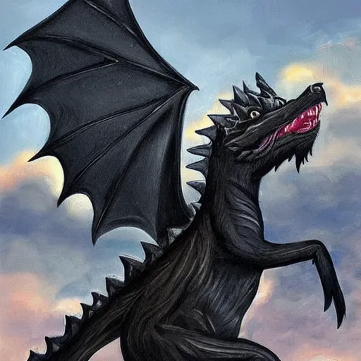 Image similar to “ a black cat flying on the back of a dragon from game of thrones, very detailed, oil painting, award winning ”