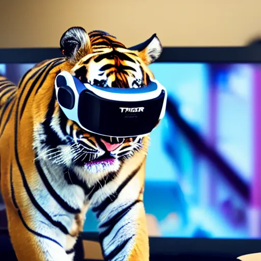 Image similar to a tiger wearing a vr headset