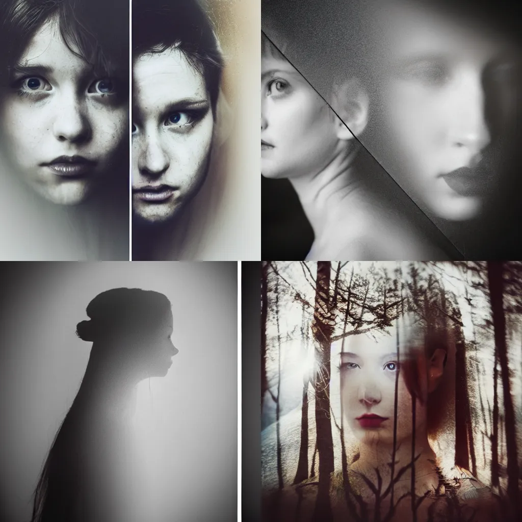 Prompt: double exposure portrait photography