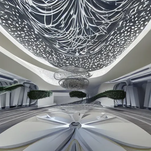 Image similar to extremely detailed ornate stunning beautiful elegant futuristic museum lobby interior by Zaha Hadid