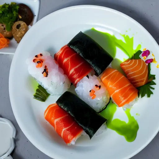 Prompt: Finding Nemo in your sushi plate, award winning food photography