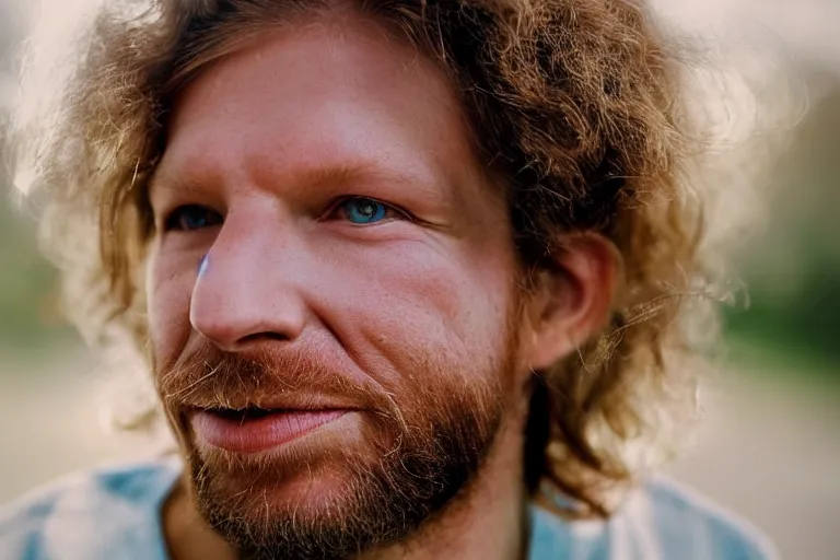 Prompt: aphex twin close - up, portrait photography, beautiful face, stunning photography, soft lighting, film, facial hair