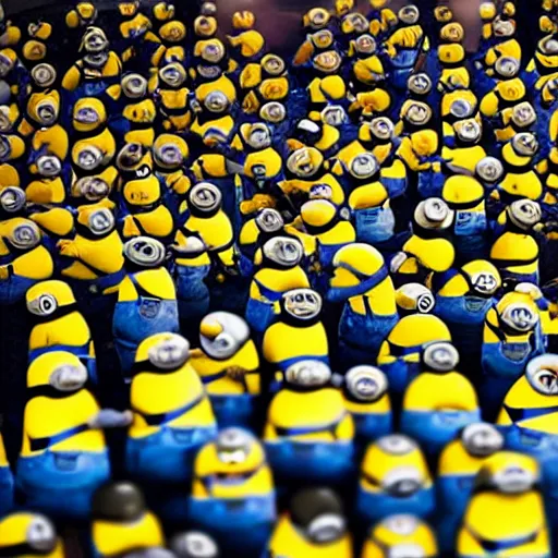 Prompt: 5 5 minions living. real photography, 8 k