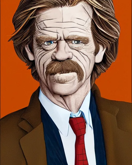 Prompt: a exaggerated illustration of william h. macy by Tom Richmond