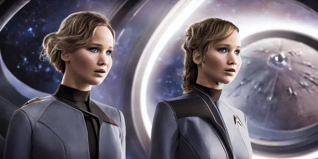 Prompt: Jennifer Lawrence is the captain of the starship Enterprise in the new Star Trek movie