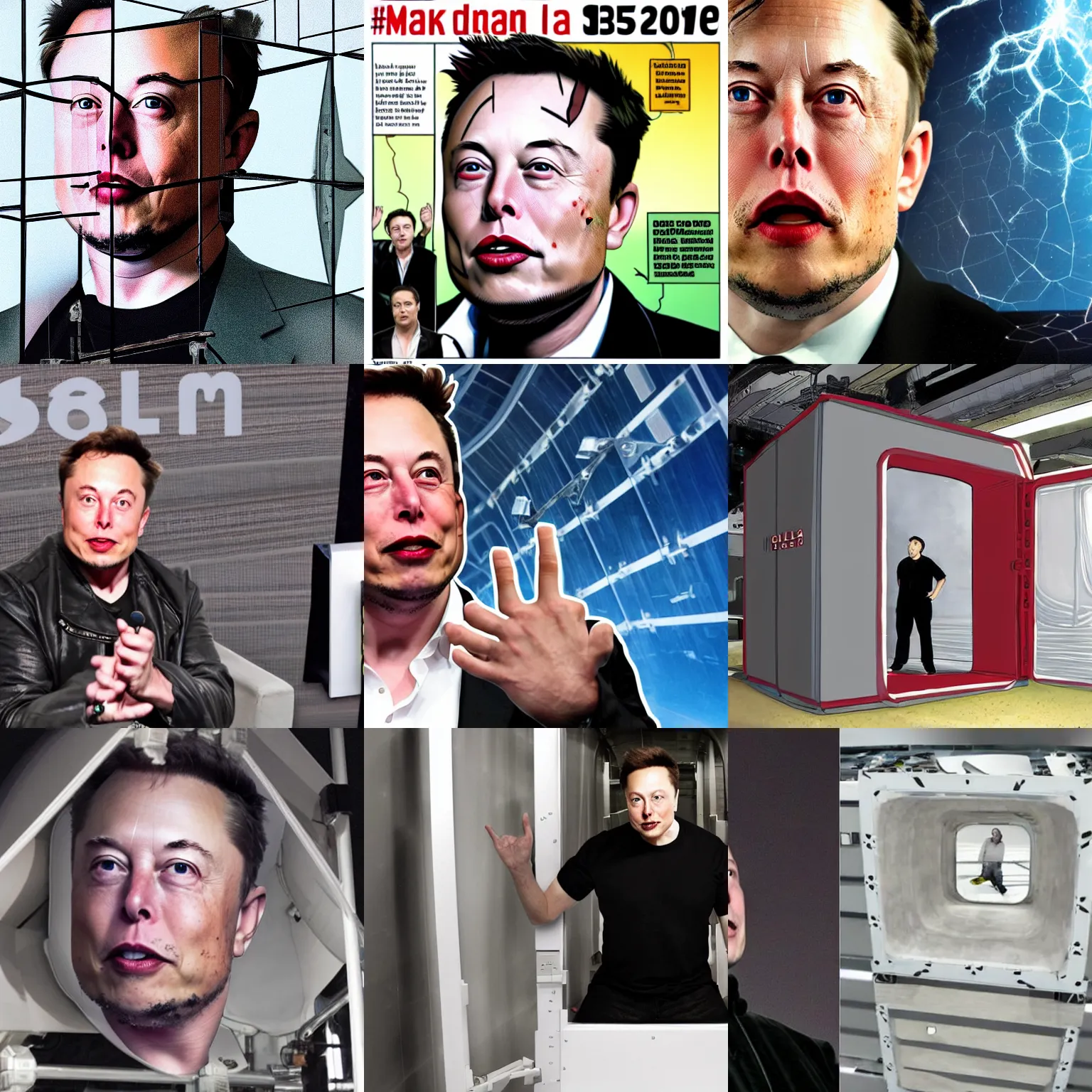 Prompt: elon musk trapped inside a cube