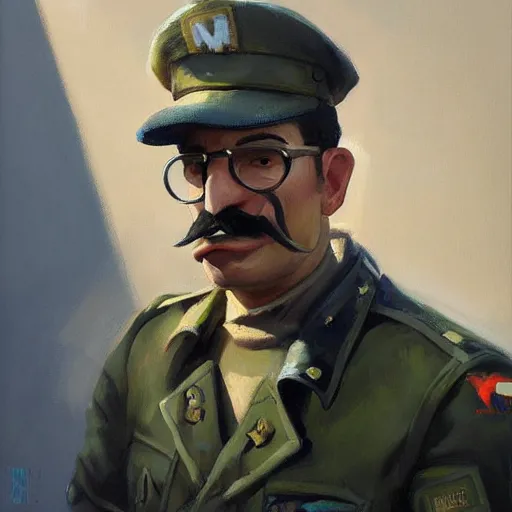 Image similar to greg manchess portrait painting of tactical waluigi, military art, medium shot, asymmetrical, profile picture, organic painting, sunny day, matte painting, bold shapes, hard edges, street art, trending on artstation, by huang guangjian and gil elvgren and sachin teng