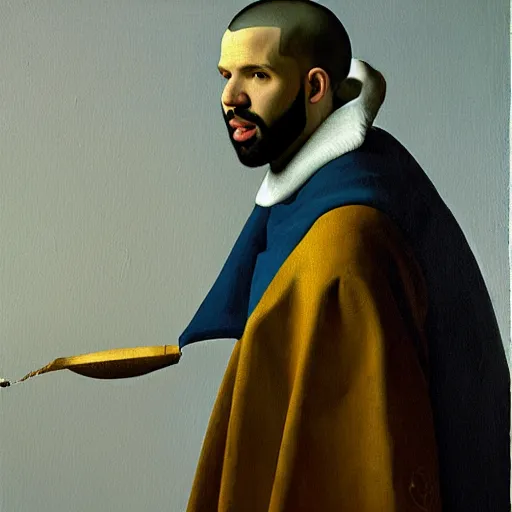 Image similar to a painting of drake in knights armor by vermeer