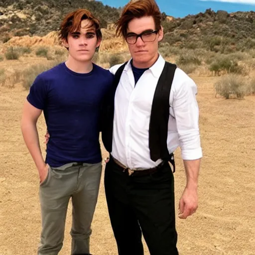 Prompt: kj apa with walter white, still from breaking bad