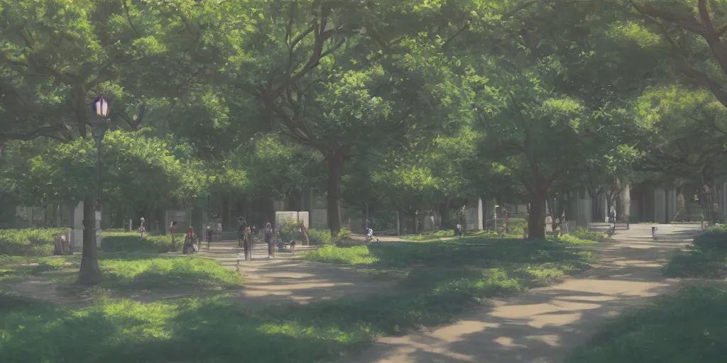 Prompt: a university campus, cinematic angle, studio Ghibli, cinematic lighting, detailed oil painting, hyperrealistic, 8k