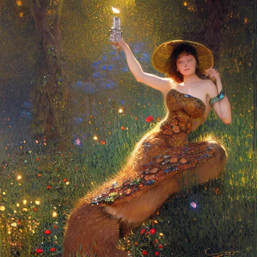 Prompt: portrait of an otter wearing a dress. furaffinity forest fantasy highly detailed painting by gaston bussiere craig mullins jc leyendecker gustav klimt artgerm greg rutkowski john berkey, bergey, craig mullins, ruan jia, raymond swanland, jeremy mann, tom lovell, alex malveda