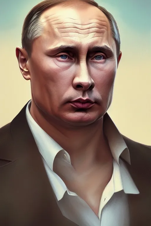 Prompt: vladimir putin with kim jong un hairstyle, realistic portrait, symmetrical, highly detailed, digital painting, artstation, concept art, smooth, sharp focus, illustration, cinematic lighting, art by artgerm and greg rutkowski and alphonse mucha