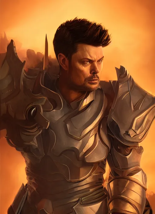 Image similar to A fantasy comic book style portrait painting of Karl Urban as a Paladin, unreal 5, DAZ, hyperrealistic, octane render, RPG portrait, dynamic lighting