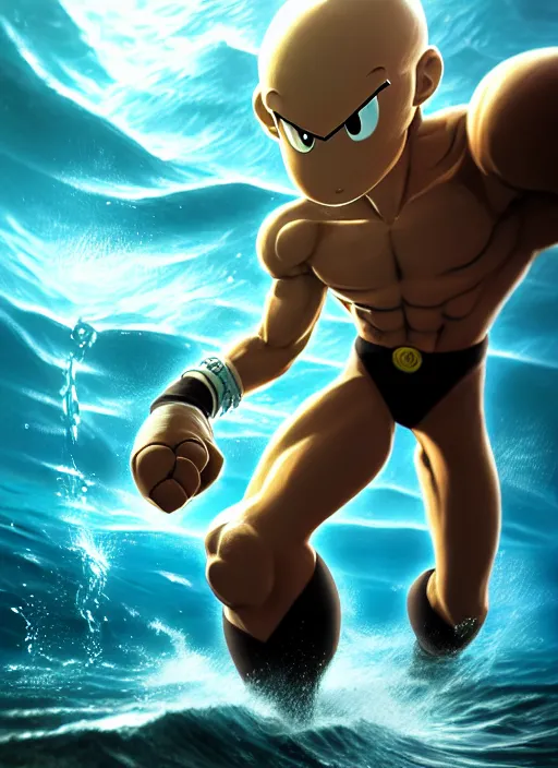 Prompt: gigachad luigi punching like saitama wearing a suit in the ocean, fantasy character portrait, ultra realistic, anime key visual, concept art, intricate details, smooth, sharp focus, illustration, highly detailed by greg rutkowski, ilya kuvshinov, gaston bussiere, craig mullins, simon bisley