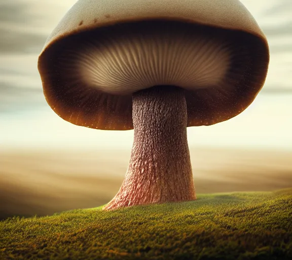 Image similar to a giant mushroom engulfs a whole kingdom and reaches above the clouds. intricate. lifelike. soft light. sony a 7 r iv 5 5 mm. cinematic post - processing