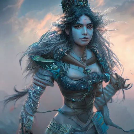 Image similar to Epic Fantasy princess warrior, highly detailed painting, 4K 8k Trending on ArtStation Cgsociety Octane render Unreal engine Concept art hq hd Matte painting, In the style of Ross tran, wlop, arcane, riot games,